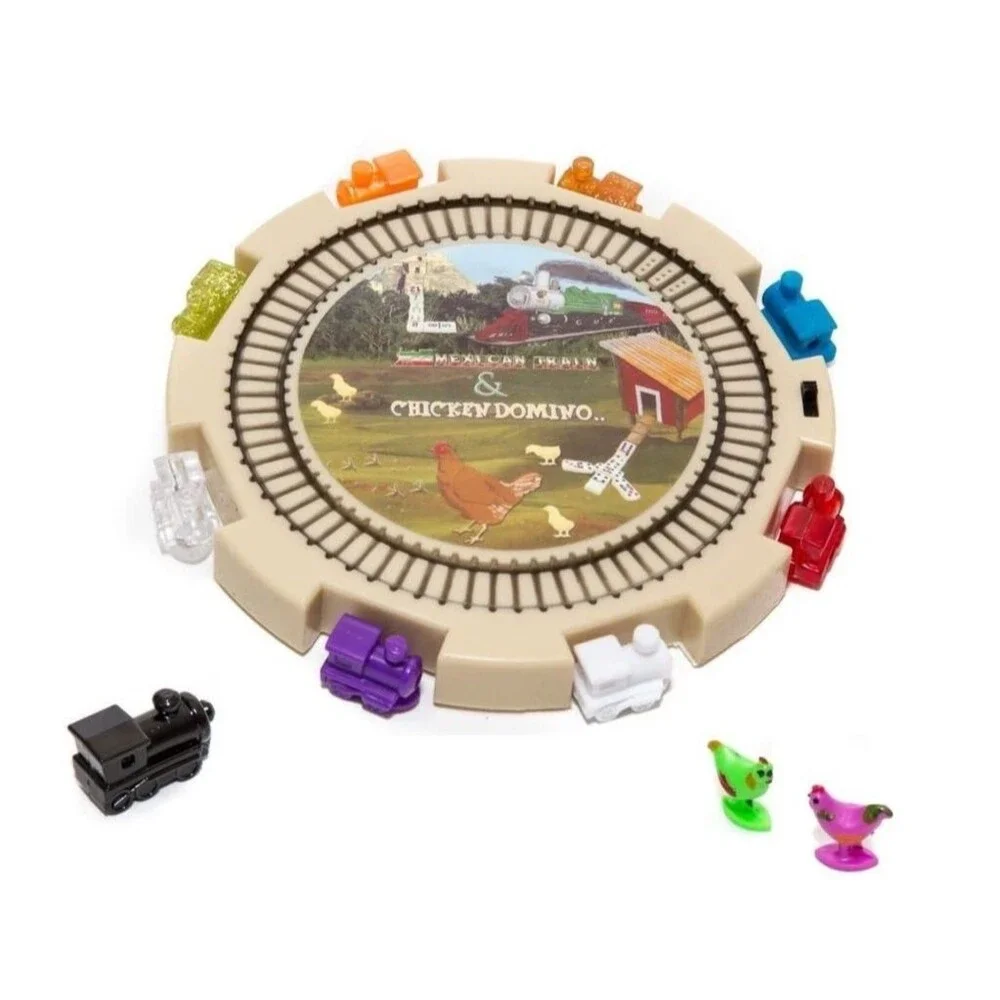 2 in 1 Dominoes Center Hub Starter Piece Chicken Domino & Mexican Train w/ Sound